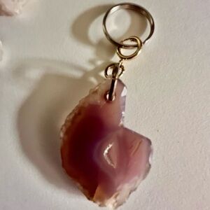 NWOT Anthropologie Blue gray Agate slab keychain purse fob or potential necklace